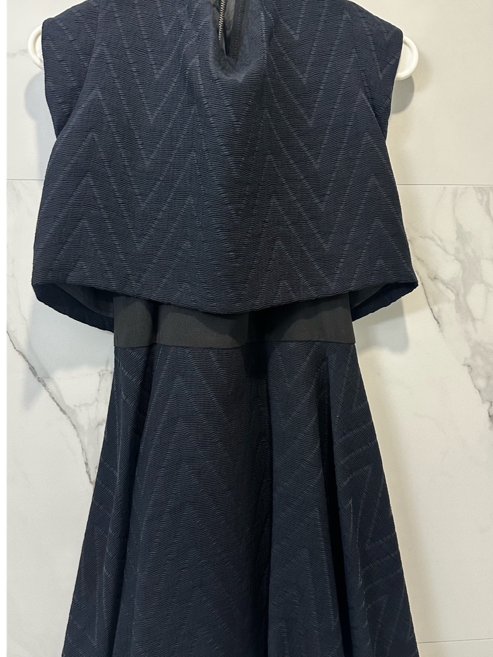 Maje Navy Textured Chevron Midi Dress